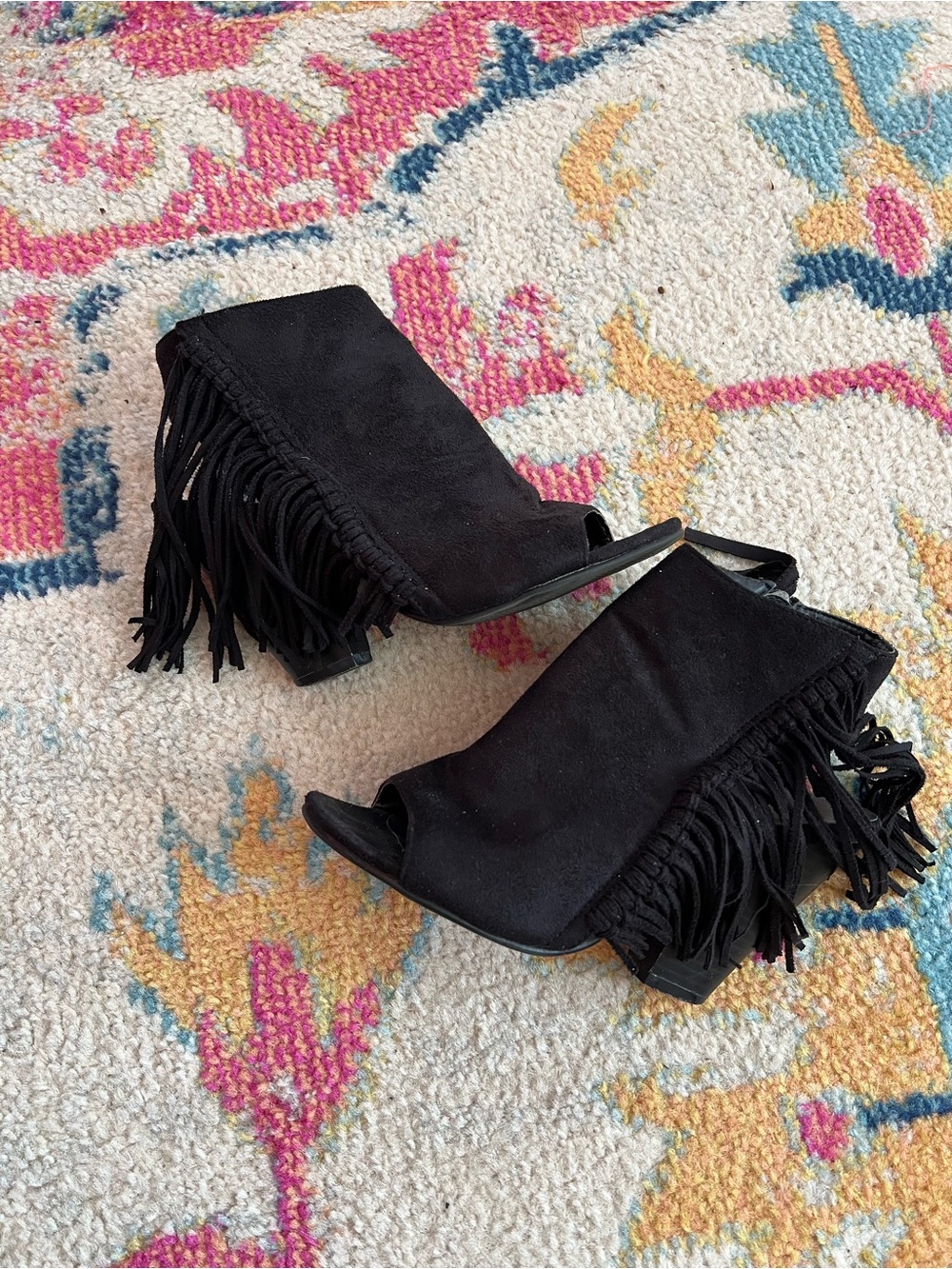 Black Fringe Open Toe Booties Coconuts by Matisse